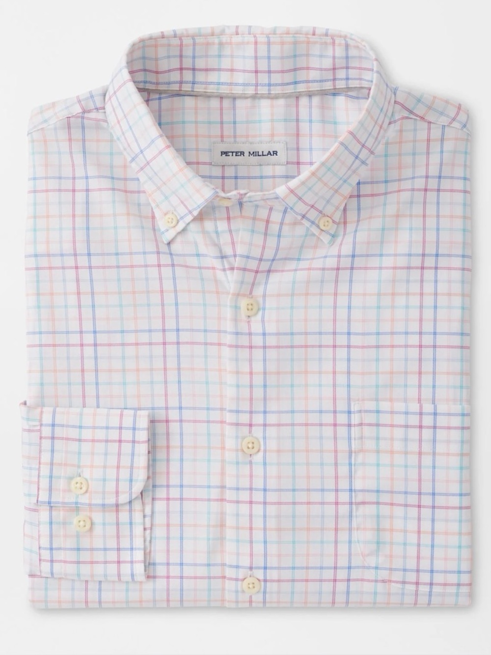 NWT Peter Millar Rawls Crown Lite Sportshirt Cotton Stretch Multi Plaid Shirt